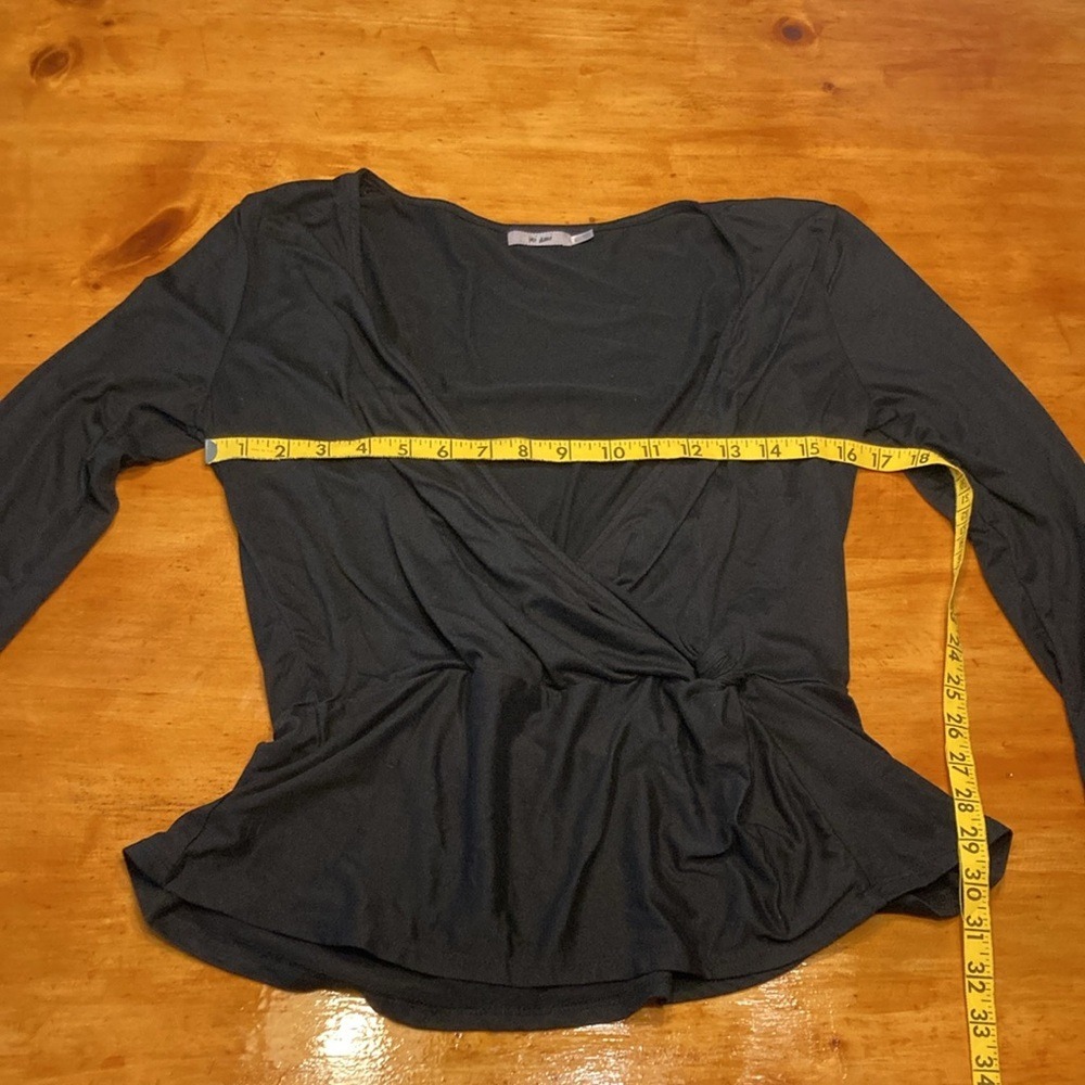 Mon Ami Y2K Balletcore Black Long Sleeve Wrap Peplum Top Blouse Fairy Grunge L/G - Picture 6 of 7